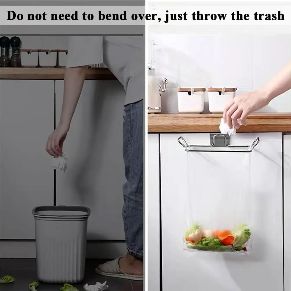 Trash Bag Holder Stainless Steel Cabinet Door Hanging Kitchen Garbage Bin
